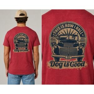 Dog Is Good Mens Large Heather Red Graphic Tee Retro Truck Dog Dad Blokecore